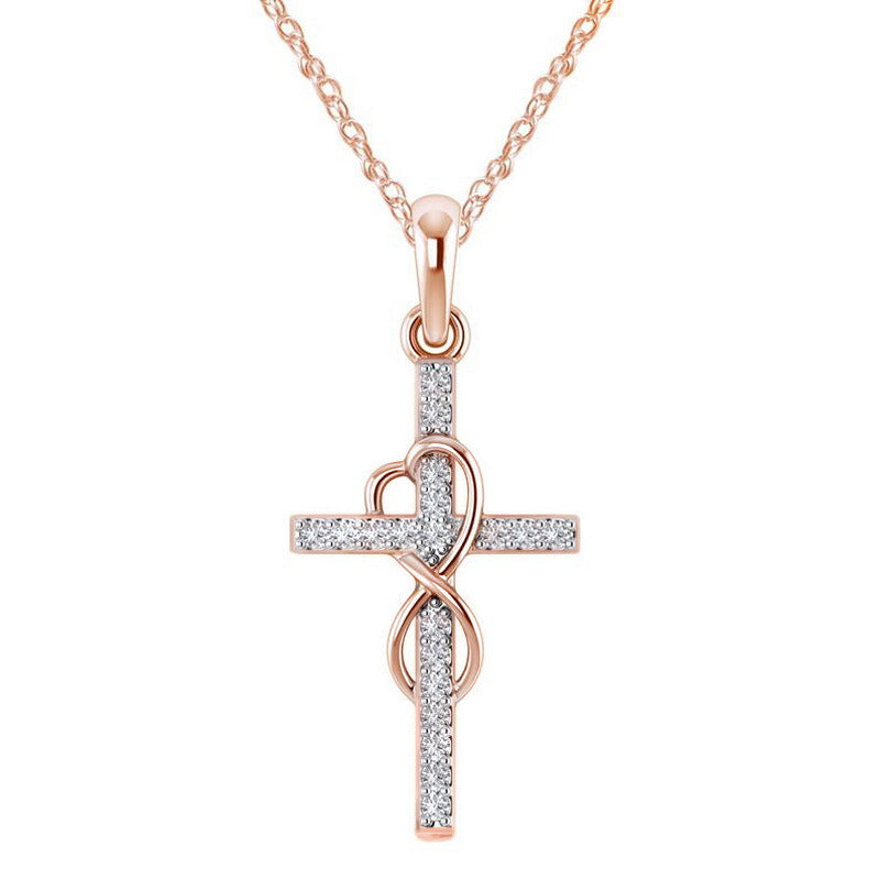 Collana con croce a forma di cuore in zircone benedetto da donna 