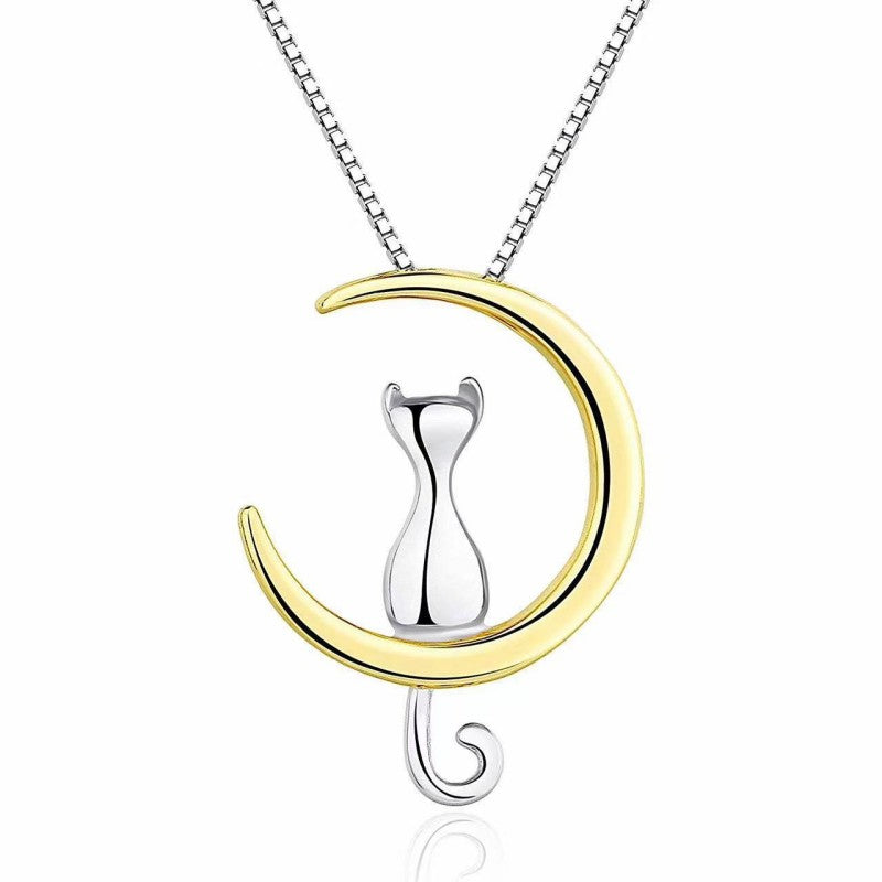 Women Fashionable Necklace Silver Color Simple Cute Pet Cat Moon Jewelry Set for Women Gift Animal Necklace
