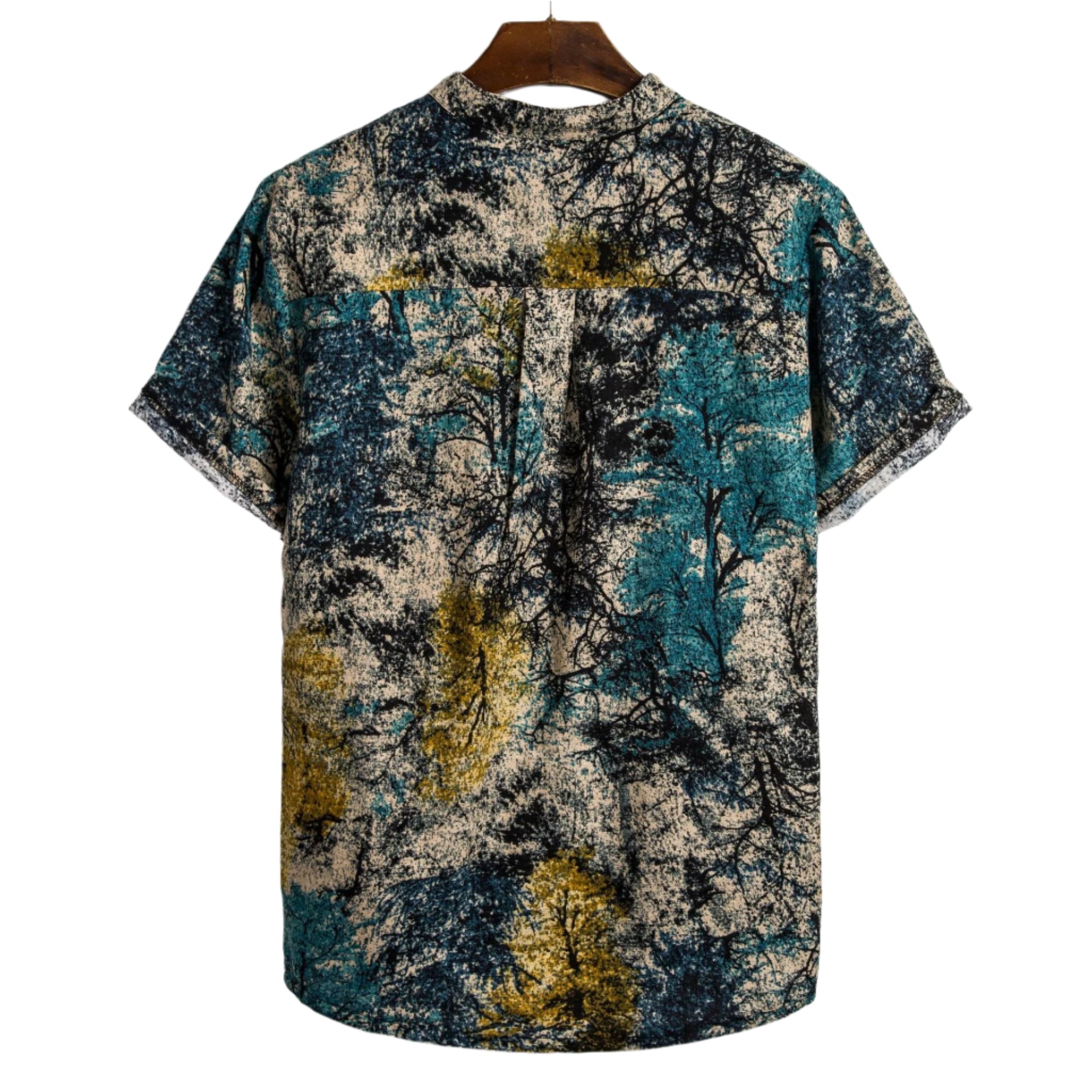 Men's Fashioable Casual Shirt Solid Color  Stand Collar Loose Slim Fit Floral Shirt Short Sleeve Printed Men's Casual Shirt