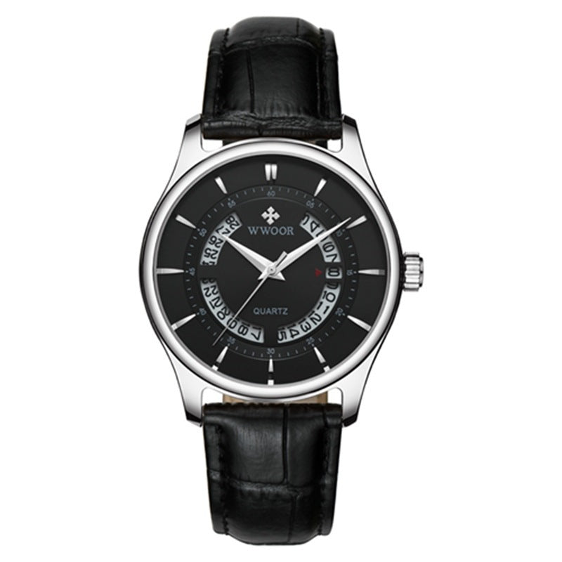 Wwoor Brand Luxury Men Sports Watches Leather Fashion Casual Quartz Watch Waterproof Perfect Calendar Quartz Watch