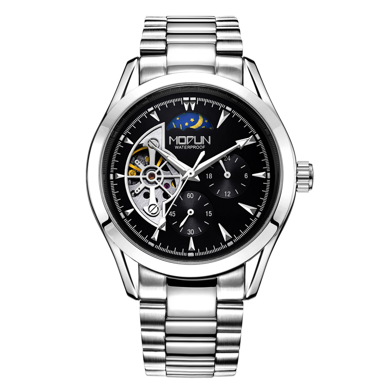 Orologio meccanico automatico da uomo a sei lancette e tre contatori