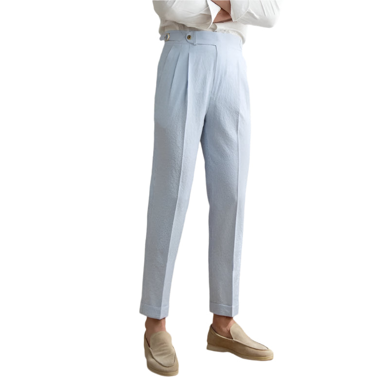 Summer High Waist Straight Blue Striped Casual Pants