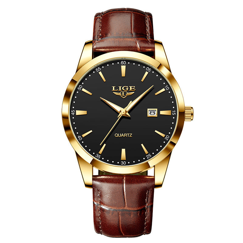 LIGE Men's Chronograph Watch Fashion Men's Wristwatches Charm Leather Strap Luxury Quartz Watches