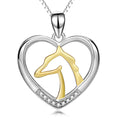 Damesketting met modieuze details: 925 sterling zilveren hanger in hartvorm met strass steentjes en gouden paardenhanger.