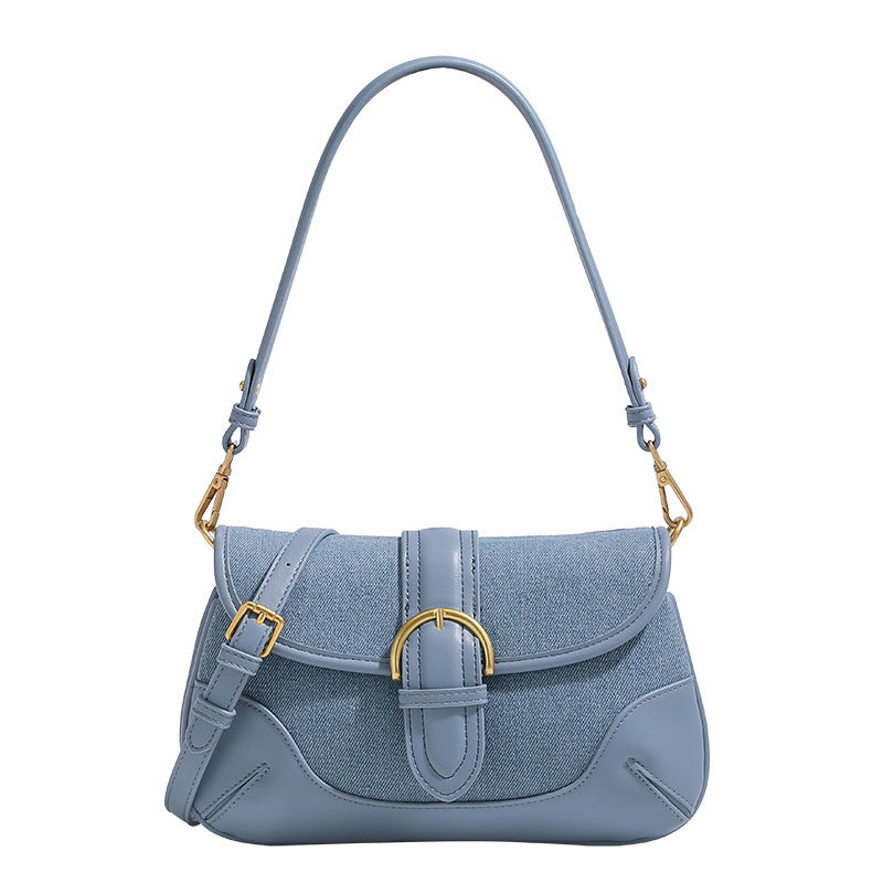 Modieuze schoudertas voor dames, meerdere zakken, grote capaciteit, retro denimblauwe okseltas, modieuze schoudertas voor dames