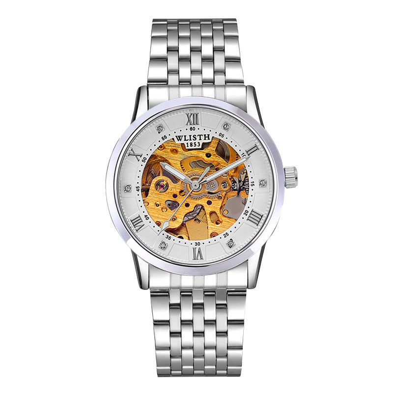 Orologio meccanico automatico da uomo in acciaio inossidabile, orologio impermeabile scheletrato vintage, orologio da uomo impermeabile luminoso