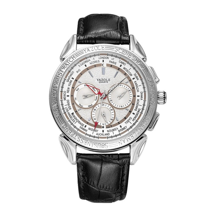 Yazole Men Quartz Movement Watch Six Needles European and American Fashion Leather Band Waterproof Man Watch - Acquisti Online