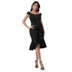 Dames off-the-shoulder V-hals geplooide geplooide taille splitjurk