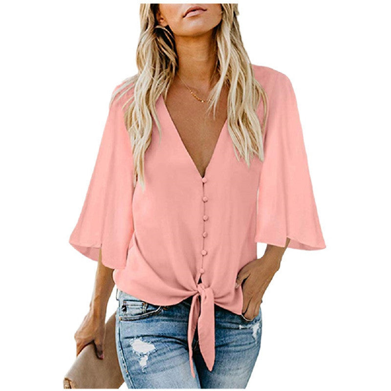 Dames Chiffon shirt met geplooide mouwen