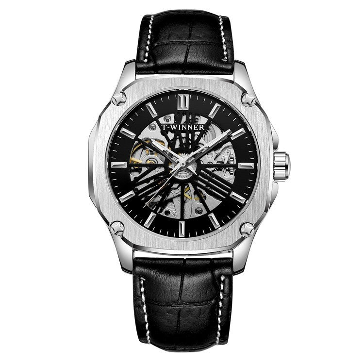 Orologio da polso di lusso da uomo T-WINNER, orologio meccanico automatico impermeabile con cassa scavata