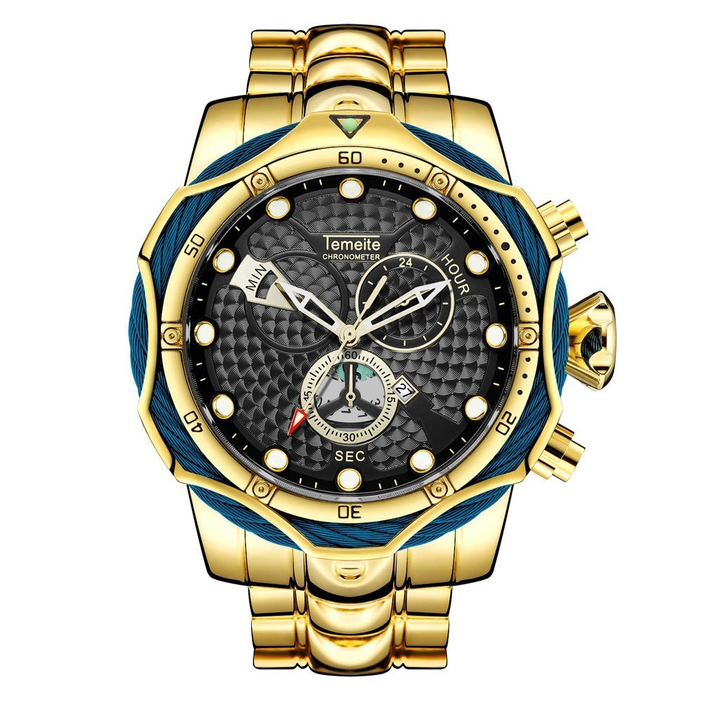 Temeite Brand Luxury Design Men's Quartz Watch Steel Band Quartz Wristwatch