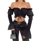 Women's One-shoulder drawstring shirt