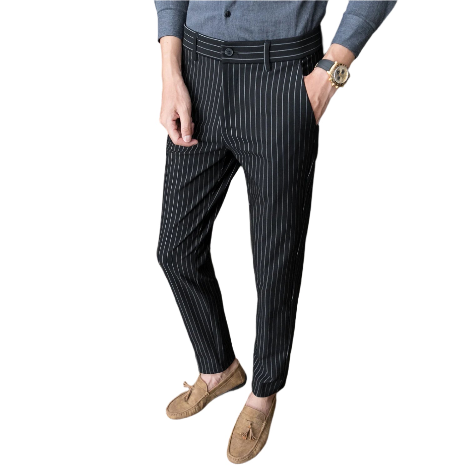 Heren modieuze zakelijke casual formele broeken gestreepte effen kleur slim fit pak zakelijke kleding heren casual formele broeken