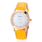 Geneva Fashion Women Watches Leather Band Quartz Watches Stainless Steel Case Rhinestone Crafted Ladies Quartz Watches