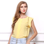 Women's chiffon t-shirt Solid color short-sleeved shirt