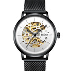 BIDEN 0052 Orologio meccanico di lusso da uomo 2025 con cinturino in maglia metallica, quadranti cavi, decorazione vintage, orologio da polso automatico da uomo