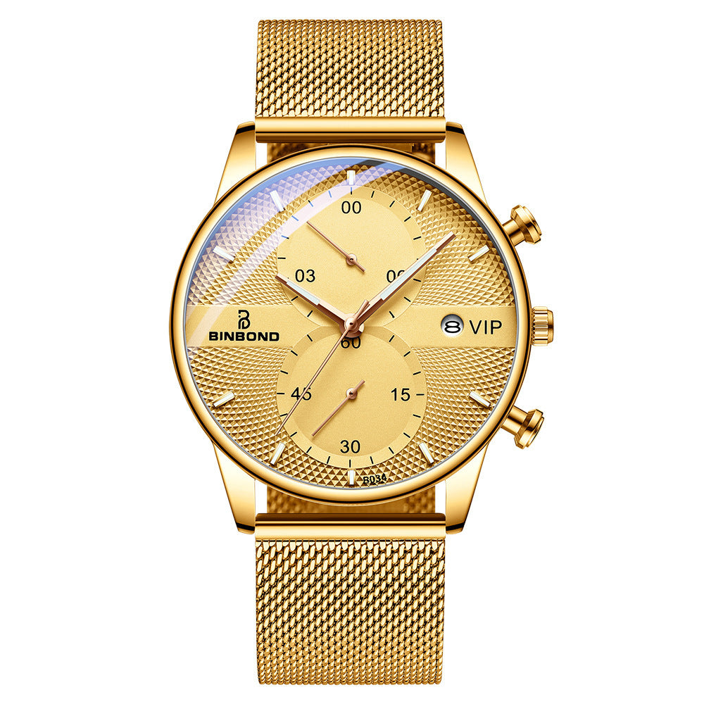 BINBOND Women's Luxury Quartz Watch Stylish Mesh Band Luminous Chronograph Minimalist Waterproof Women Quartz Wristwatch