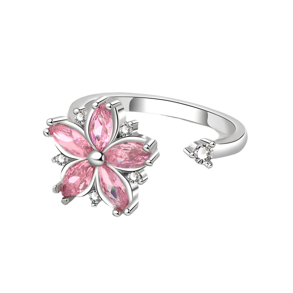 Romantic floral zircon ring with light luxury and niche design, pink floral Women's ring