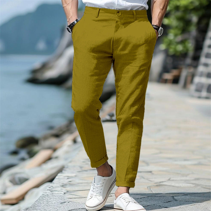 Men's Linen Summer Button Front Slant Pocket Straight-leg pant - Acquisti Online