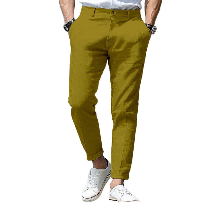 Men's Linen Summer Button Front Slant Pocket Straight-leg pant - Acquisti Online