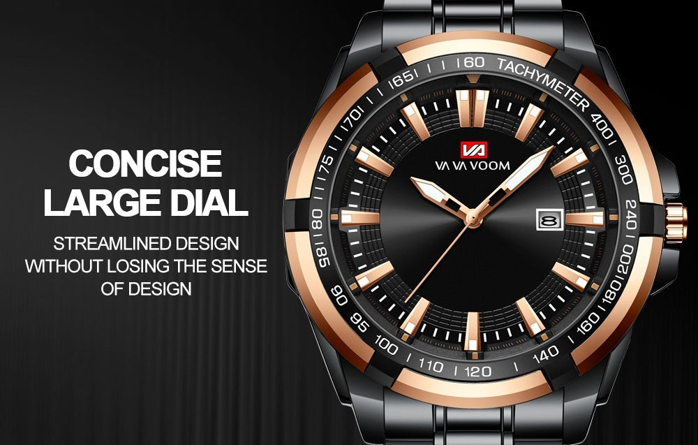 Men's Stainless Steel Watch Calendar Trend Business Sports Steel Belt Luminous Watch