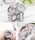 LONGBO Female models three eyes ceramic steel belt watch waterproof luminous quartz ladies watch