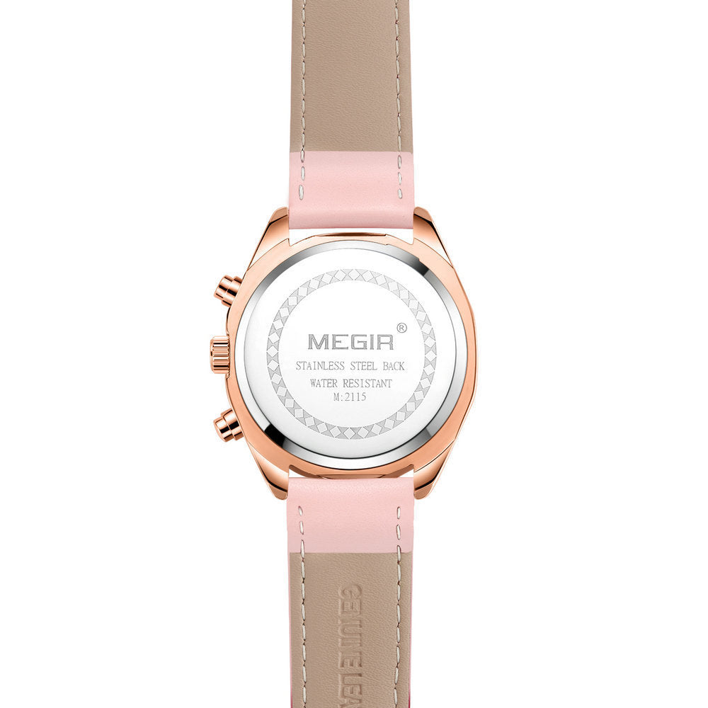 MEGIR Dames Quartz Horloge Waterdicht Topmerk Luxe Chronograaf Dames Polshorloge Echt Leer Casual Horloge