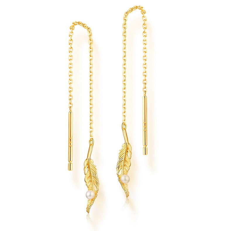 925 silver pearl feather Women's earrings