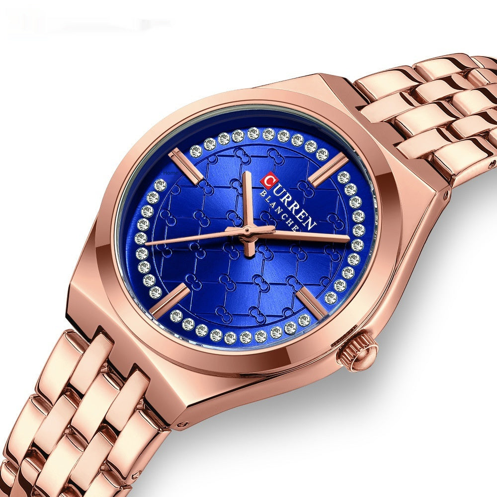 CURREN Women's Quartz Watch Luxury Diamond Stainless Steel Strap Waterproof Small Dial Ladies Casual Watches