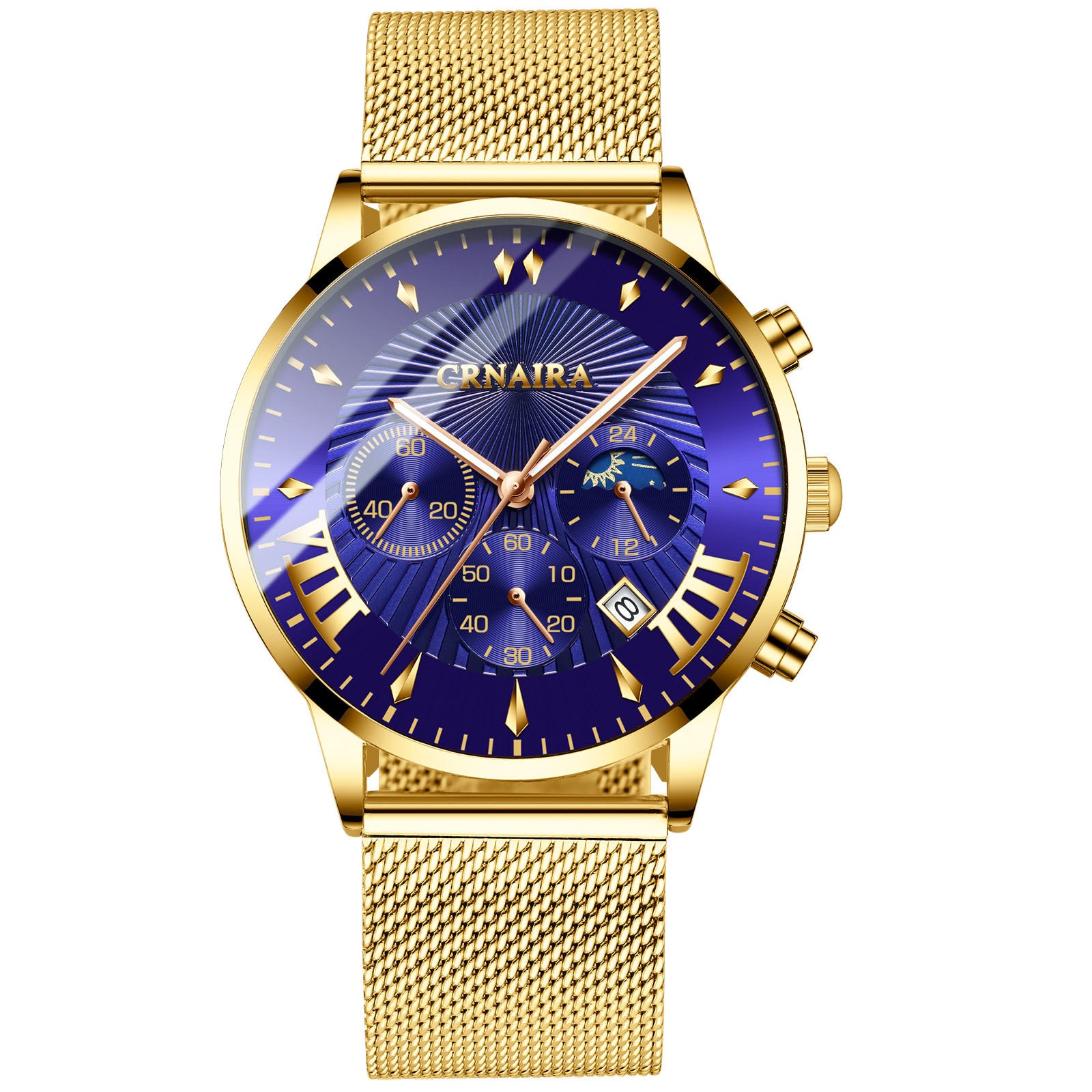 Men's Crnaira Men Watch Stainless Steel Quartz Watches Calendar Luminous Fashion Imitation Three-eye Waterproof Quartz Watch