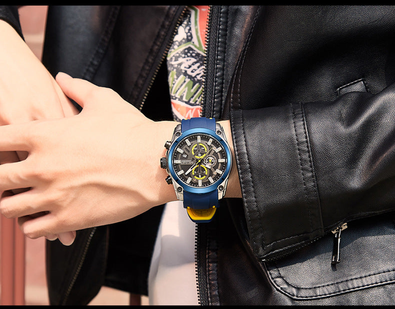 MEGIR Mens Quartz Analog Sports Watch Luminous Chronograph Silicone Band Men's Quartz Sports Watch