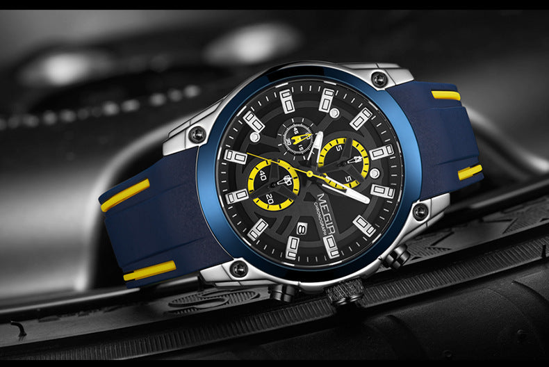MEGIR Mens Quartz Analog Sports Watch Luminous Chronograph Silicone Band Men's Quartz Sports Watch