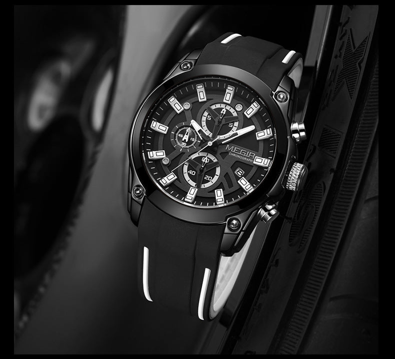 MEGIR Mens Quartz Analog Sports Watch Luminous Chronograph Silicone Band Men's Quartz Sports Watch