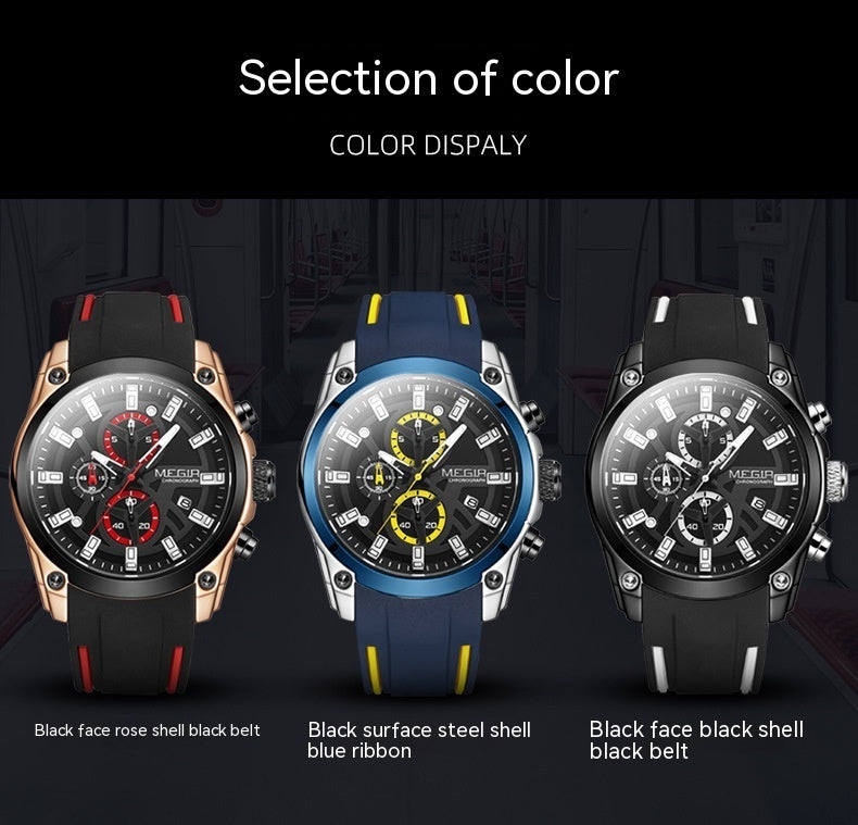 MEGIR Mens Quartz Analog Sports Watch Luminous Chronograph Silicone Band Men's Quartz Sports Watch
