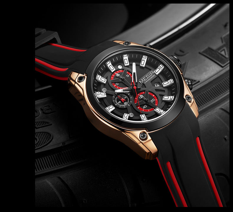 MEGIR Mens Quartz Analog Sports Watch Luminous Chronograph Silicone Band Men's Quartz Sports Watch