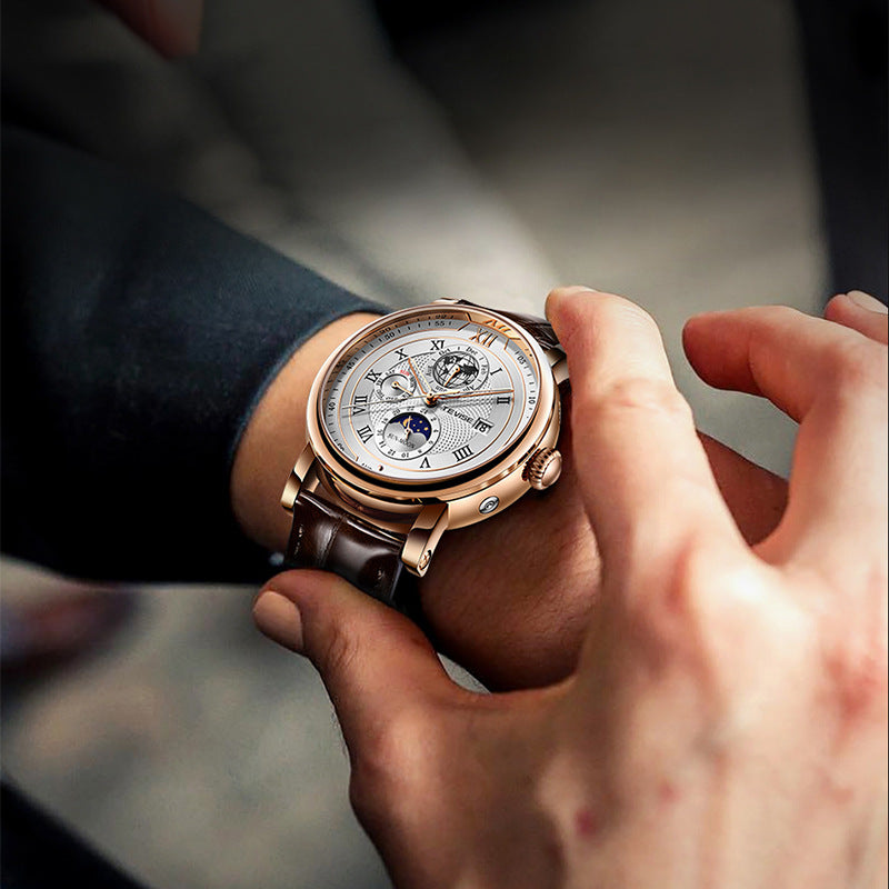 Man Business Casual Automatic Leather Band Watch - Acquisti Online