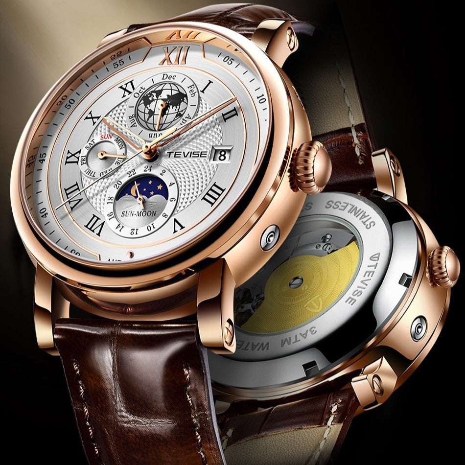 Man Business Casual Automatic Leather Band Watch - Acquisti Online