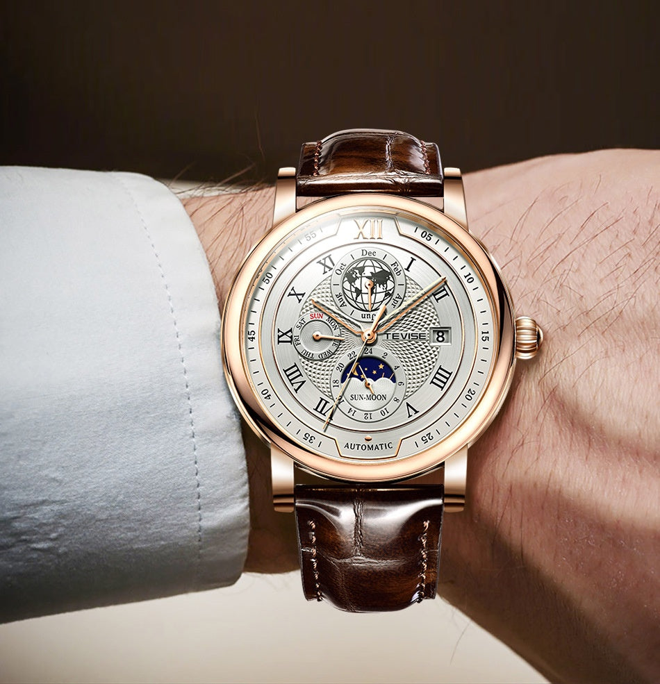 Man Business Casual Automatic Leather Band Watch - Acquisti Online