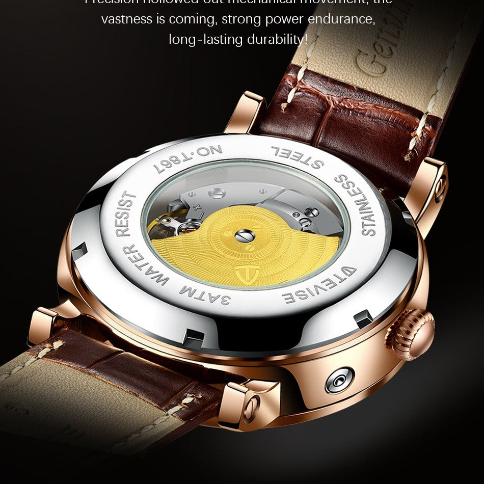Man Business Casual Automatic Leather Band Watch - Acquisti Online