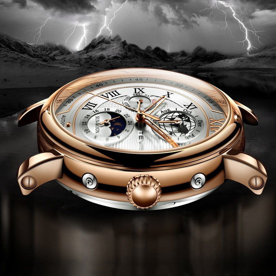 Man Business Casual Automatic Leather Band Watch - Acquisti Online