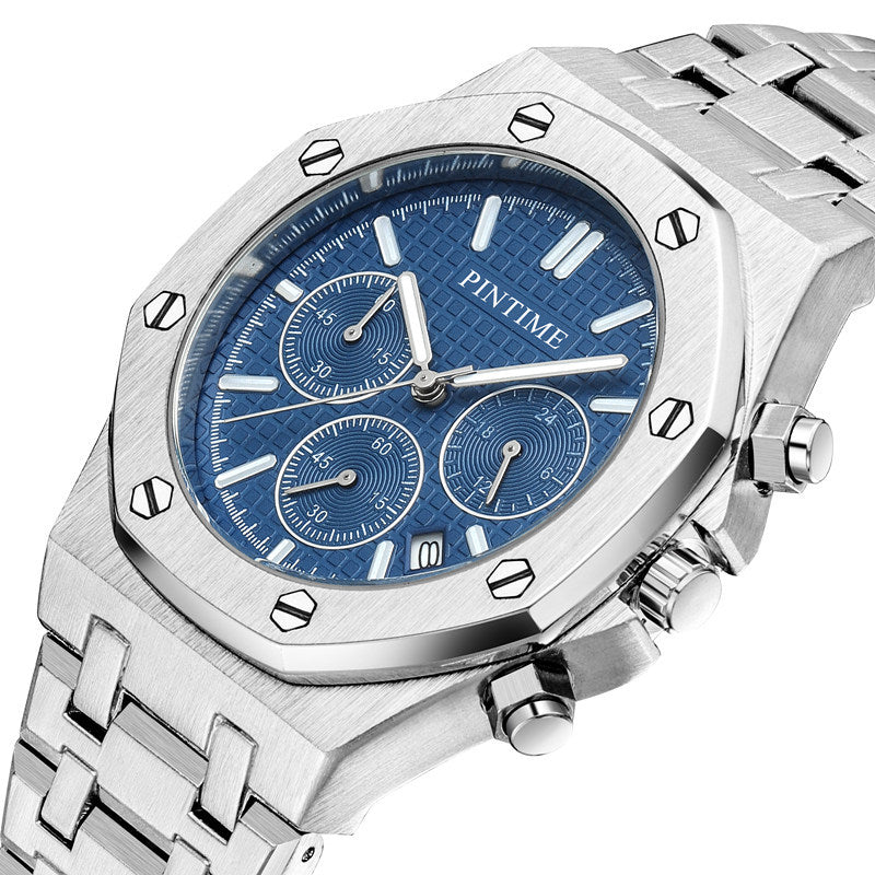 PINTIME Orologi da polso cronografo da uomo alla moda con movimento al quarzo, orologi da polso al quarzo impermeabili