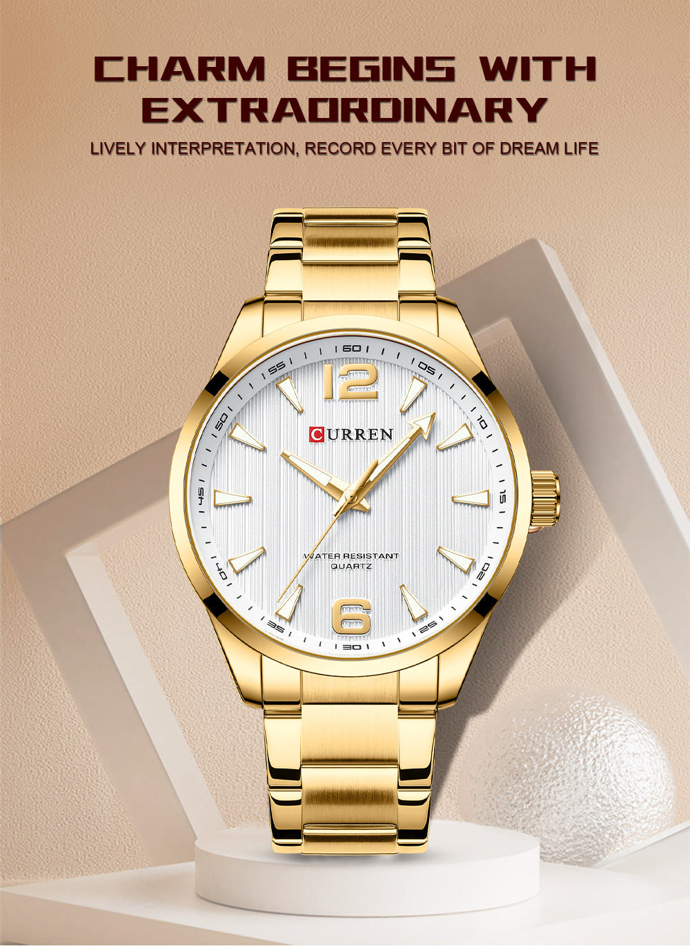 Curren Men's Business Casual Fashion Watch Automatic Quartz Movement Steel Band Waterproof Man Watch - Acquisti Online