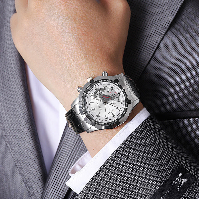 Man Business Casual Fashion Watch Automatic Quartz Movement Leather Band Business Men Watch - Acquisti Online