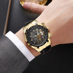 Man Business Casual Fashion Watch Automatic Quartz Movement Leather Band Business Men Watch - Acquisti Online