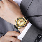 Man Business Casual Fashion Watch Automatic Quartz Movement Leather Band Business Men Watch - Acquisti Online
