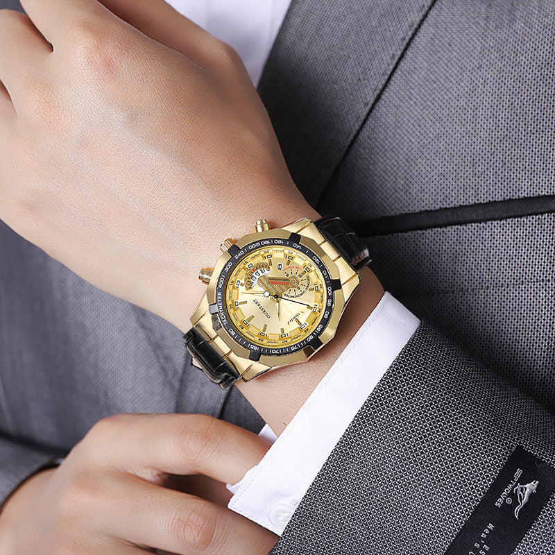 Man Business Casual Fashion Watch Automatic Quartz Movement Leather Band Business Men Watch - Acquisti Online