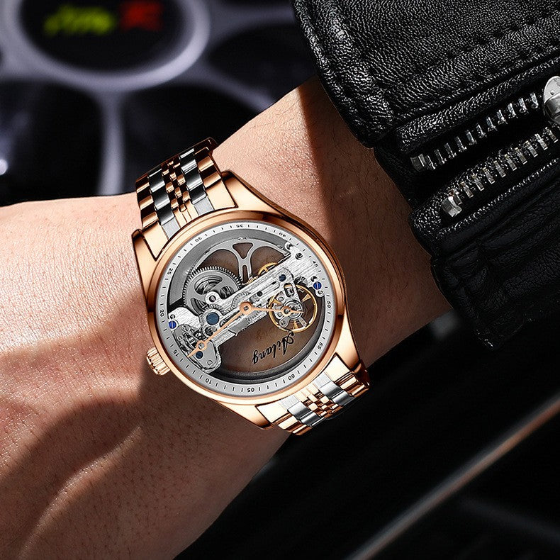 AILANG Man Hollow Transparent Automatic Leather Strap Skeleton Watch - Acquisti Online