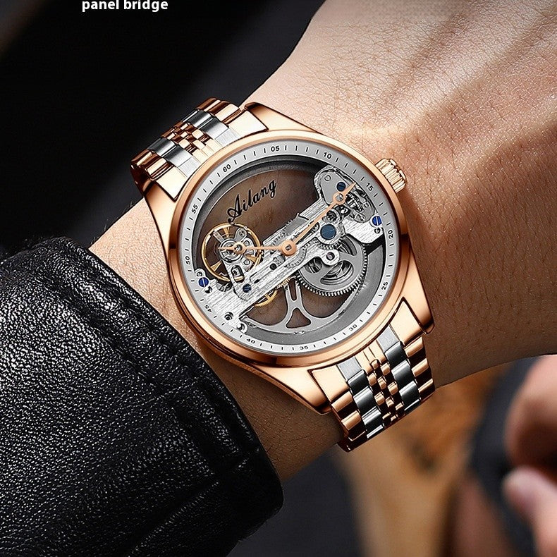 AILANG Man Hollow Transparent Automatic Leather Strap Skeleton Watch - Acquisti Online