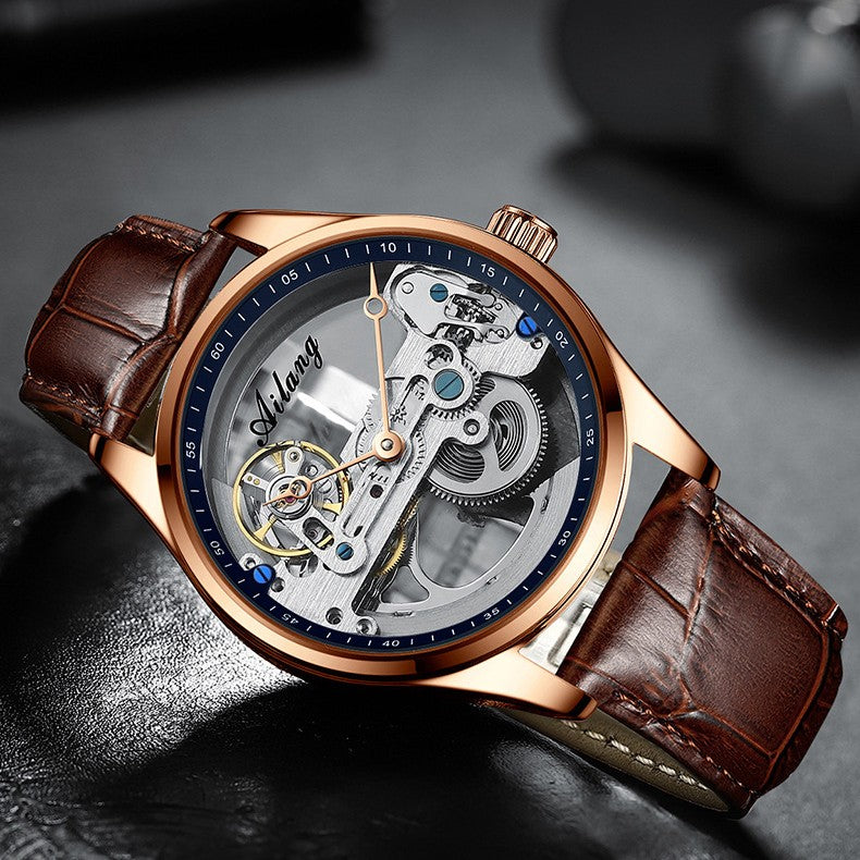 AILANG Man Hollow Transparent Automatic Leather Strap Skeleton Watch - Acquisti Online
