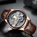AILANG Man Hollow Transparent Automatic Leather Strap Skeleton Watch - Acquisti Online